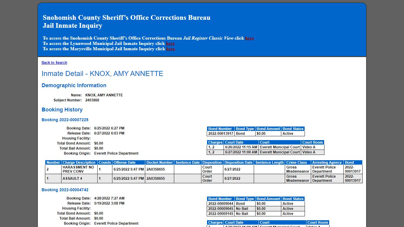 Inmate Detail - KNOX, AMY ANNETTE